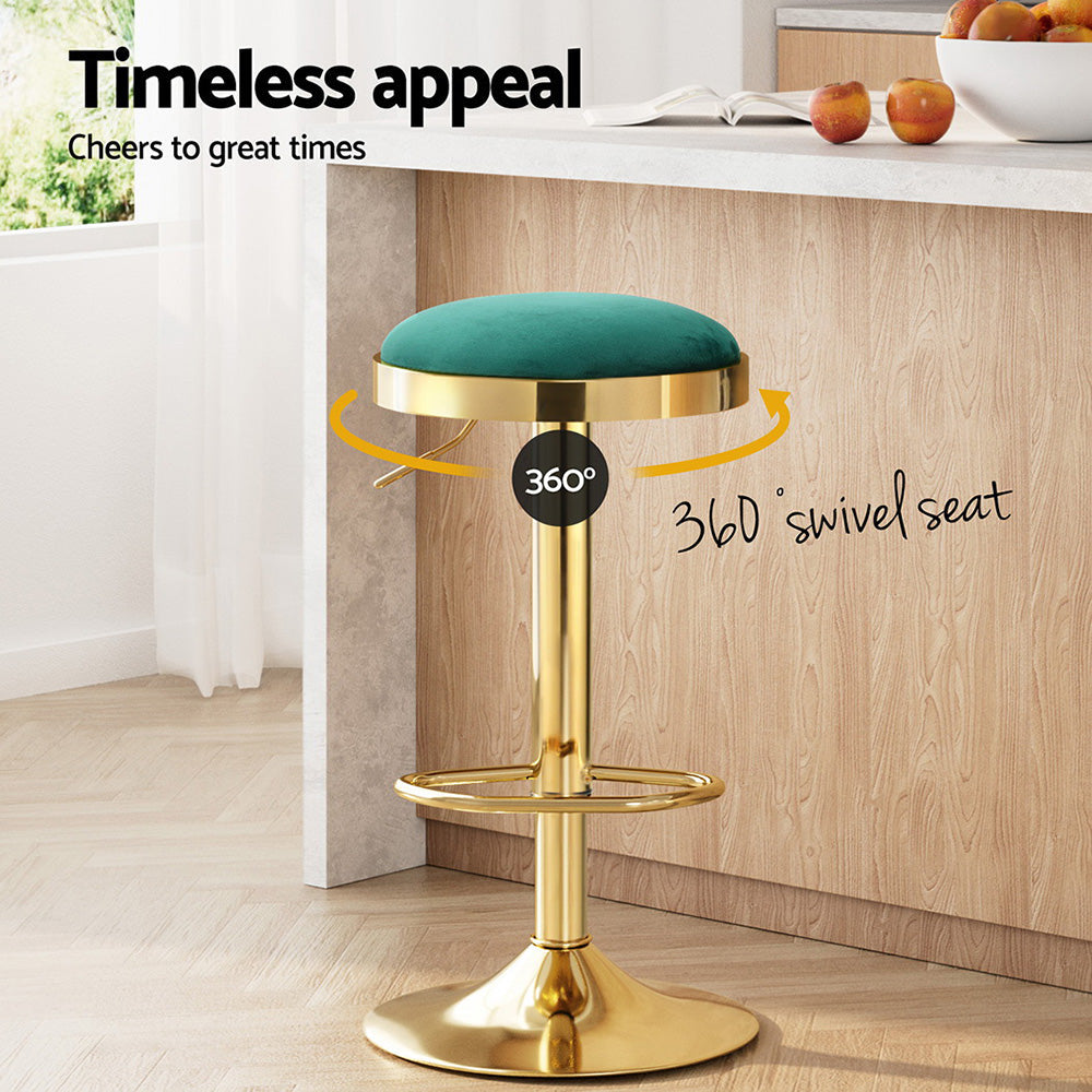 4x Artiss Bar Stools Kitchen Dining Chairs Velvet Padded Stool Green Chez Guru