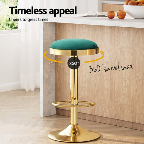 4x Artiss Bar Stools Kitchen Dining Chairs Velvet Padded Stool Green Chez Guru