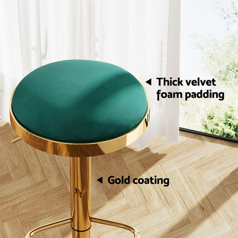 4x Artiss Bar Stools Kitchen Dining Chairs Velvet Padded Stool Green Chez Guru