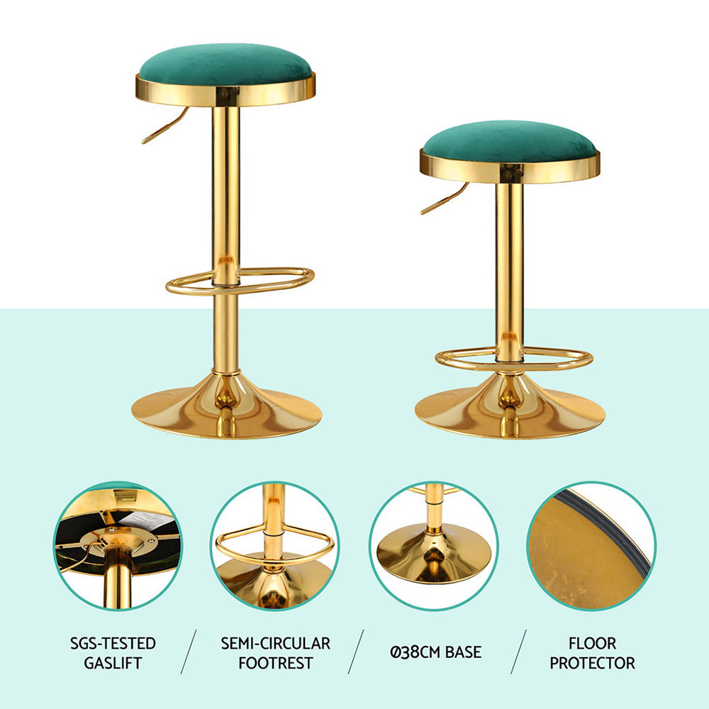 4x Artiss Bar Stools Kitchen Dining Chairs Velvet Padded Stool Green Chez Guru