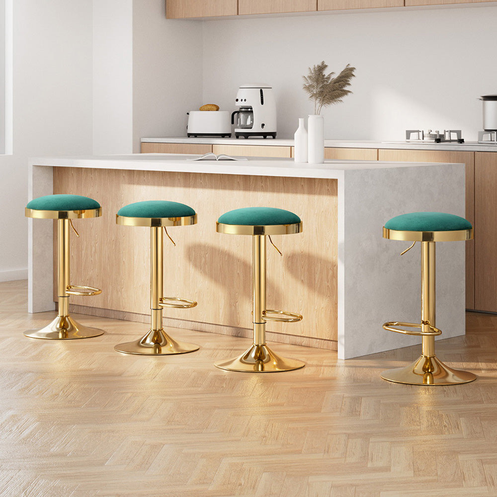 4x Artiss Bar Stools Kitchen Dining Chairs Velvet Padded Stool Green Chez Guru