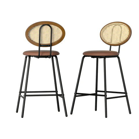 Artiss 2x Bar Stools PU Leather Stools Brown - Chez Guru