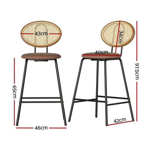 Artiss 2x Bar Stools PU Leather Stools Brown - Chez Guru