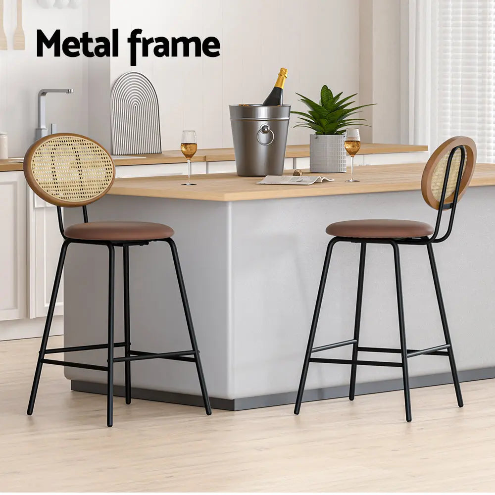 Artiss 2x Bar Stools PU Leather Stools Brown - Chez Guru