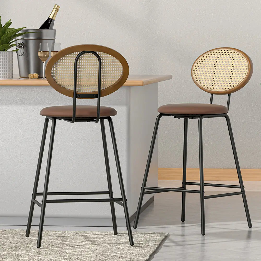 Artiss 2x Bar Stools PU Leather Stools Brown - Chez Guru