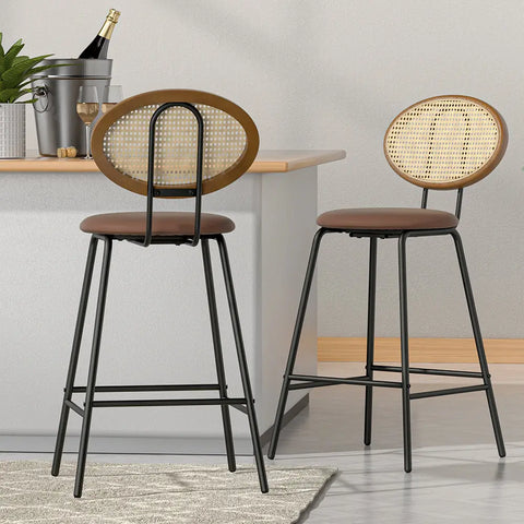 Artiss 2x Bar Stools PU Leather Stools Brown - Chez Guru