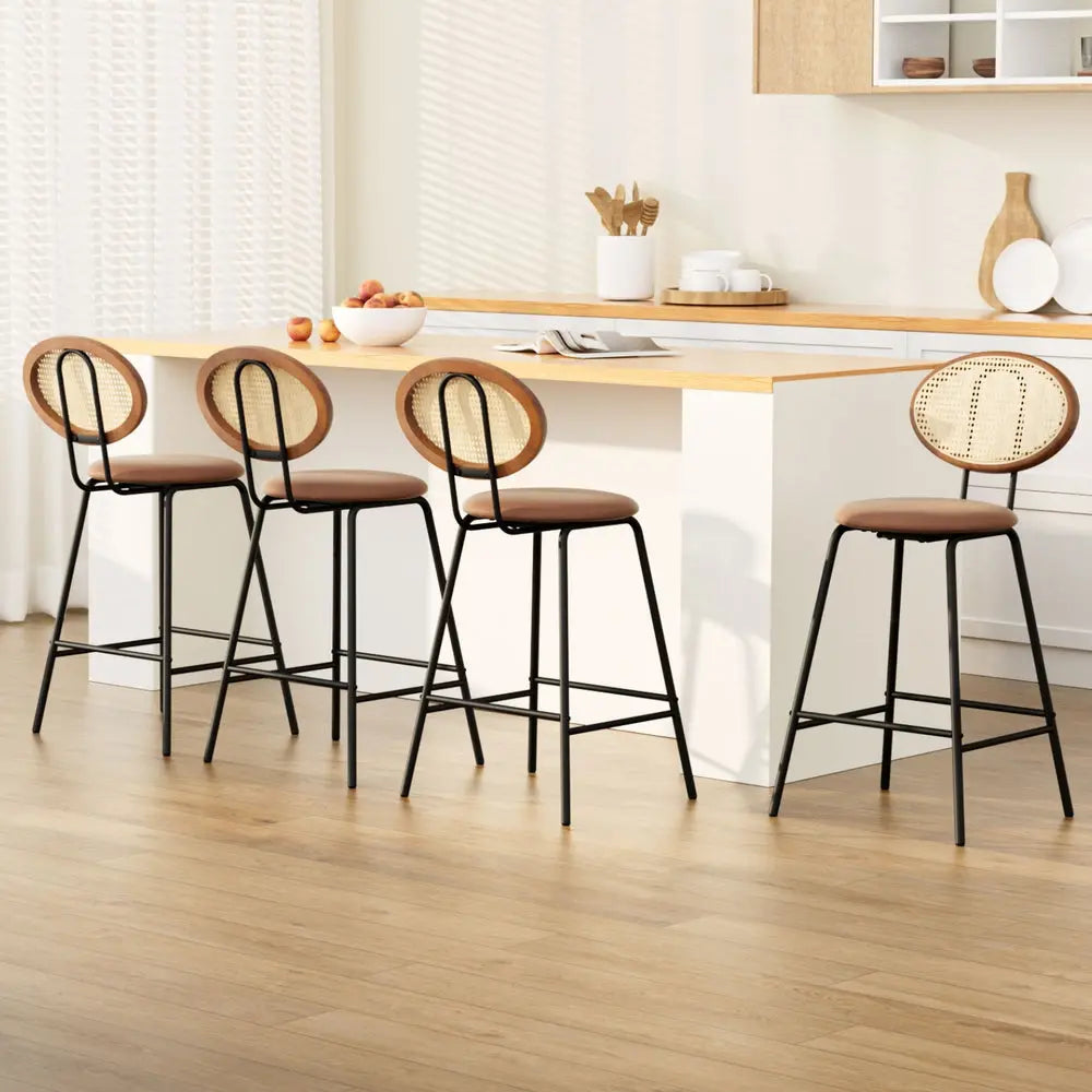 Artiss 4x Bar Stools PU Leather Stools Brown - Chez Guru