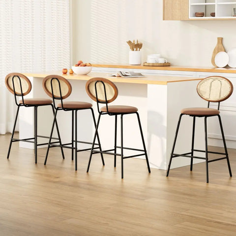 Artiss 4x Bar Stools PU Leather Stools Brown - Chez Guru