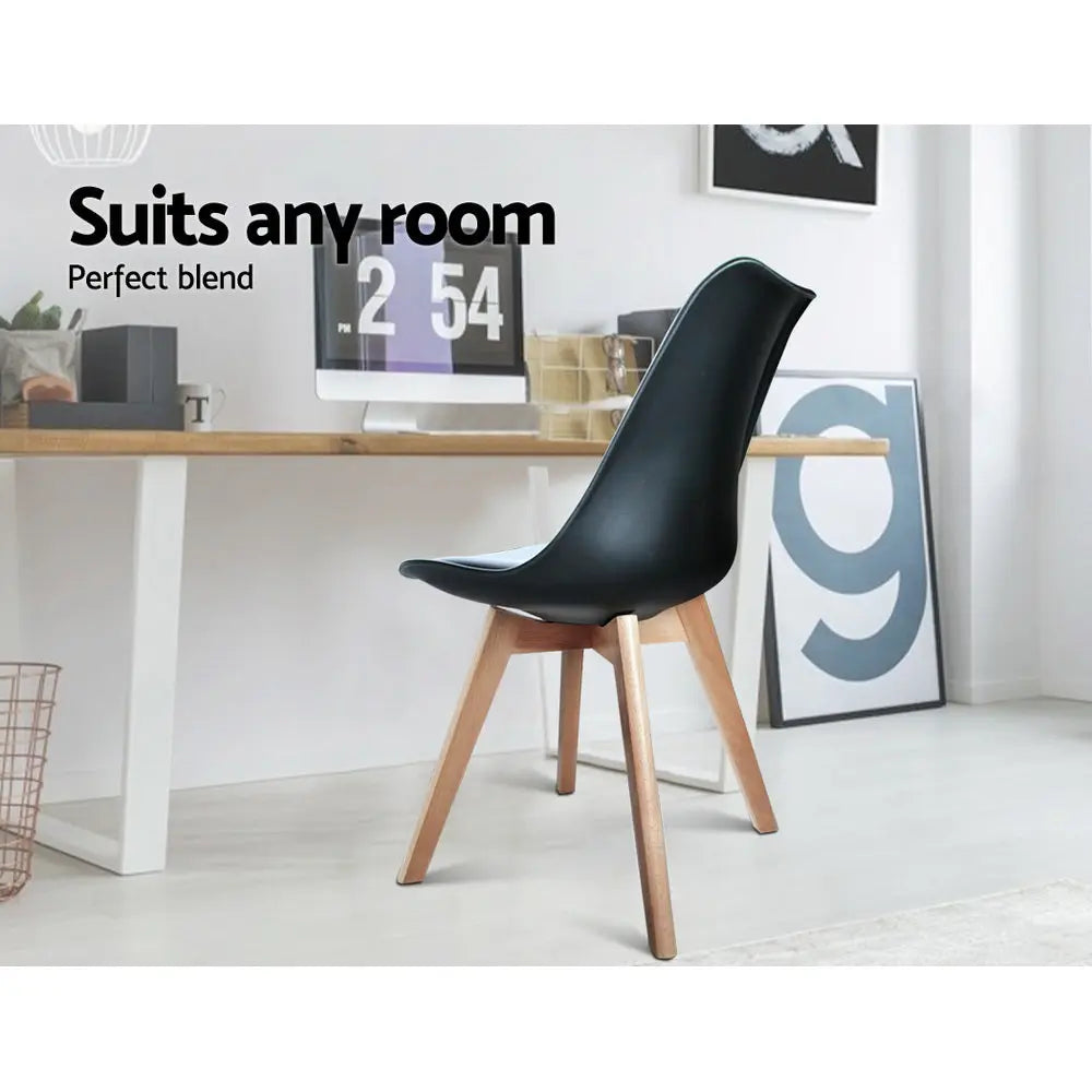 Artiss Dining Chairs Set of 4 Leather Plastic DSW Replica Wooden Black Chez Guru