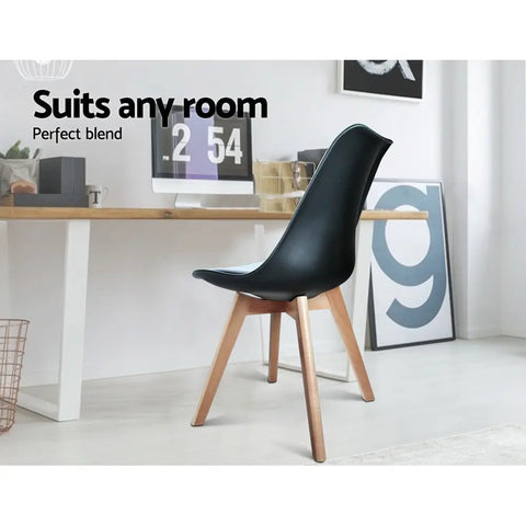 Artiss Dining Chairs Set of 4 Leather Plastic DSW Replica Wooden Black Chez Guru