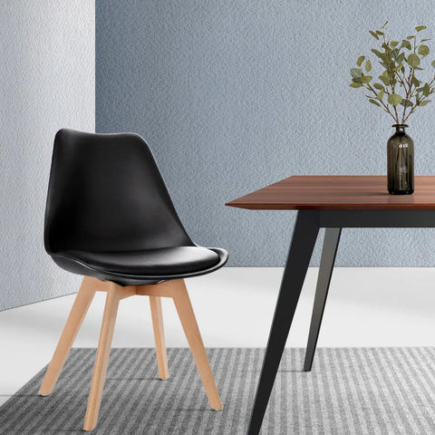 Artiss Dining Chairs Set of 4 Leather Plastic DSW Replica Wooden Black Chez Guru