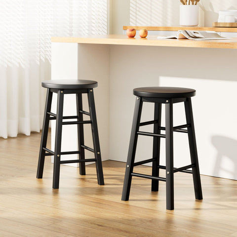 Artiss 2x Bar Stools Round Chairs Wooden Black Chez Guru