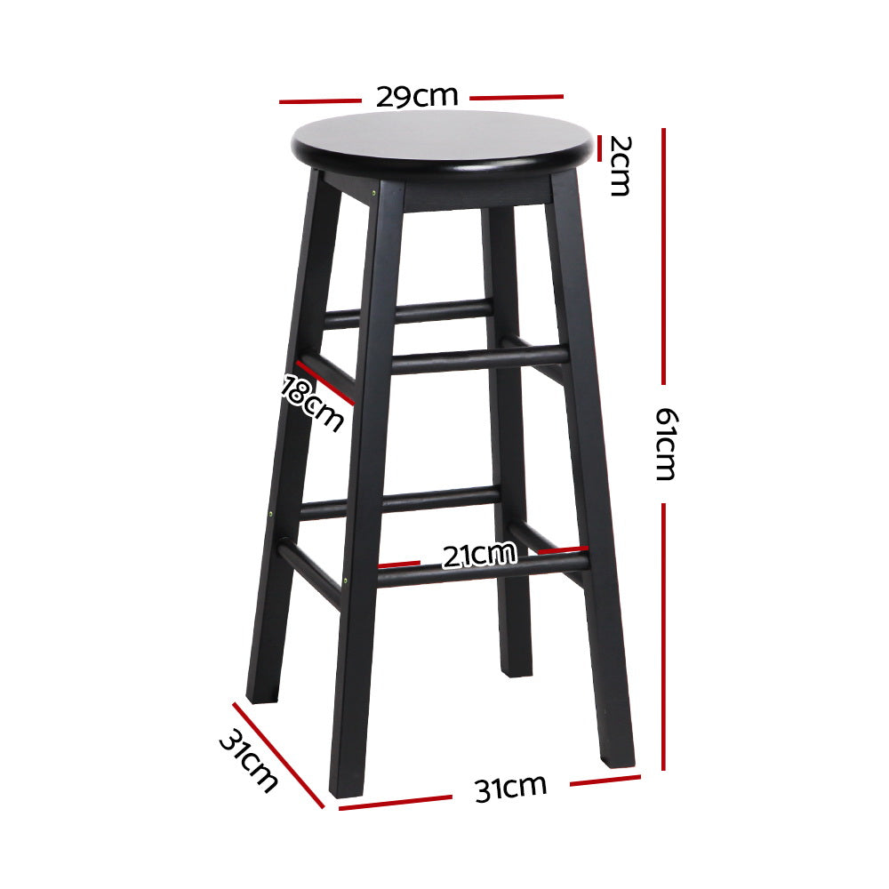 Artiss 2x Bar Stools Round Chairs Wooden Black Chez Guru