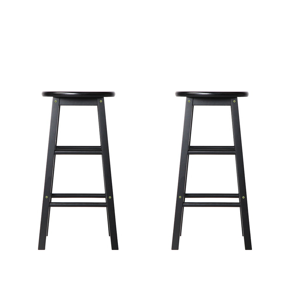 Artiss 2x Bar Stools Round Chairs Wooden Black Chez Guru