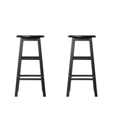 Artiss 2x Bar Stools Round Chairs Wooden Black Chez Guru