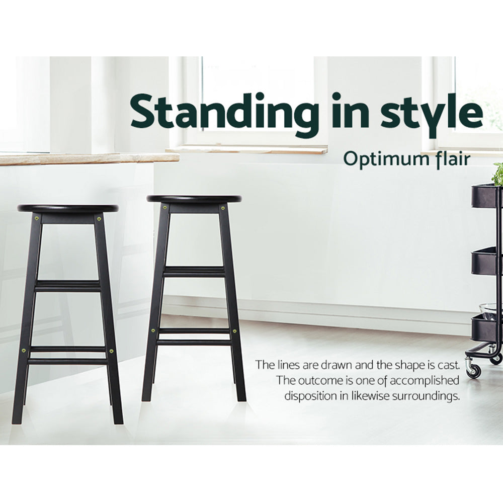 Artiss 2x Bar Stools Round Chairs Wooden Black Chez Guru