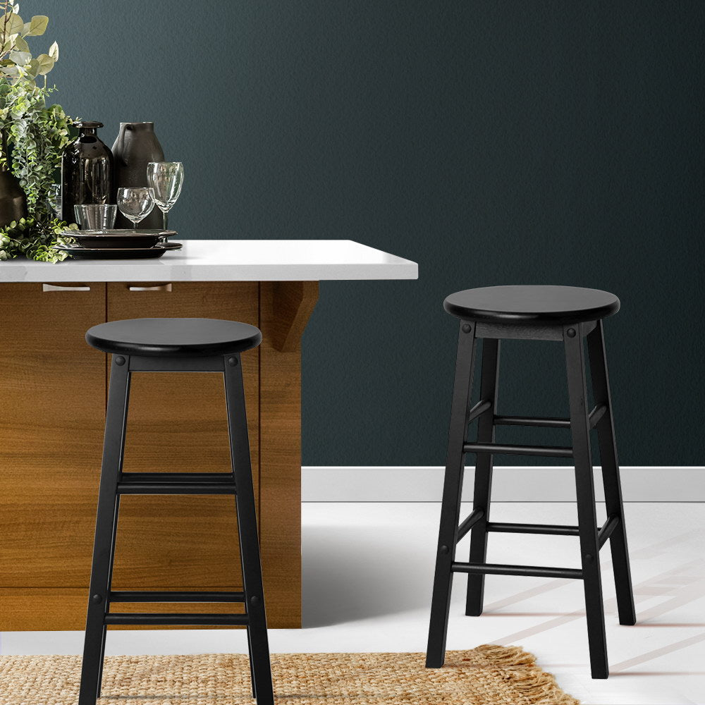 Artiss 2x Bar Stools Round Chairs Wooden Black Chez Guru