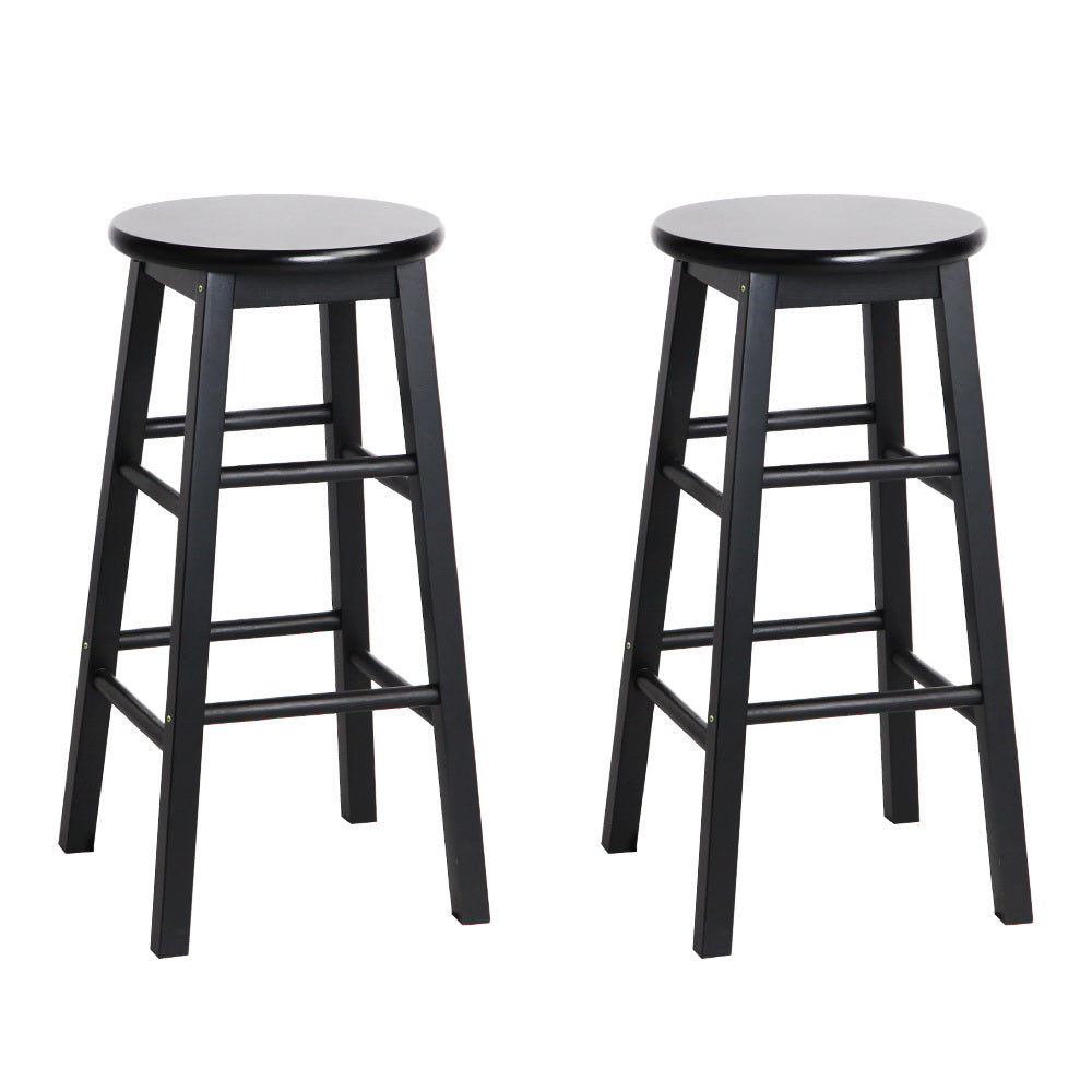 Artiss 2x Bar Stools Round Chairs Wooden Black Chez Guru