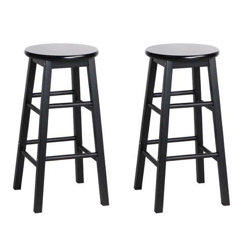 Artiss 2x Bar Stools Round Chairs Wooden Black Chez Guru
