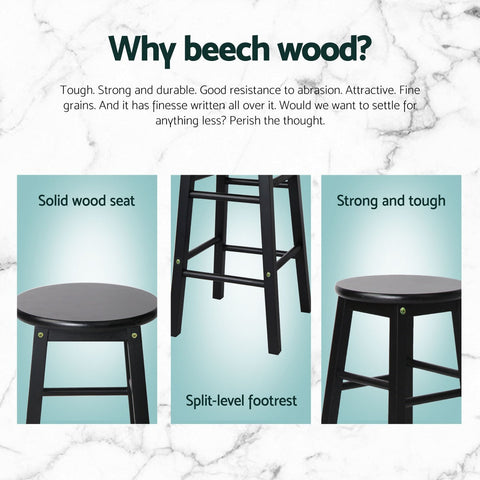 Artiss 4x Bar Stools Round Chairs Wooden Black Chez Guru