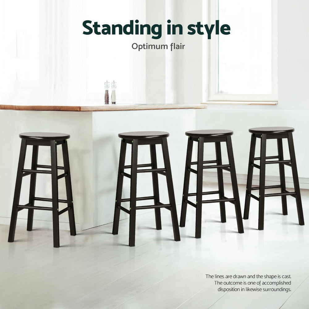 Artiss 4x Bar Stools Round Chairs Wooden Black Chez Guru