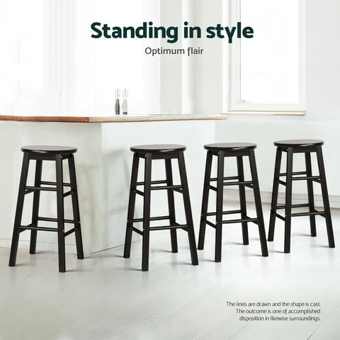 Artiss 4x Bar Stools Round Chairs Wooden Black Chez Guru
