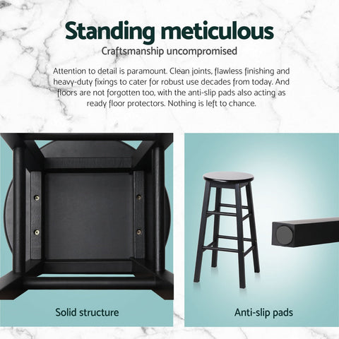 Artiss 4x Bar Stools Round Chairs Wooden Black Chez Guru