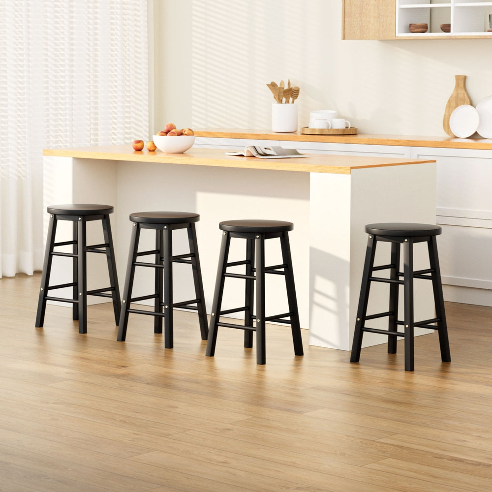 Artiss 4x Bar Stools Round Chairs Wooden Black Chez Guru