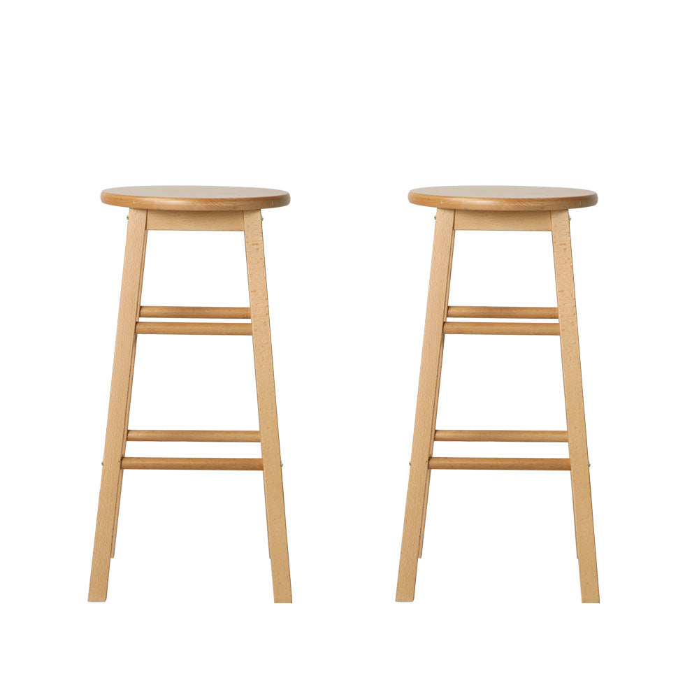 Artiss 2x Bar Stools Round Chairs Wooden Nature Chez Guru