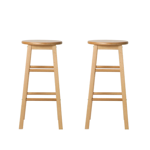 Artiss 2x Bar Stools Round Chairs Wooden Nature Chez Guru