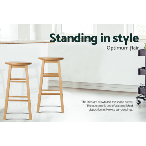 Artiss 2x Bar Stools Round Chairs Wooden Nature Chez Guru