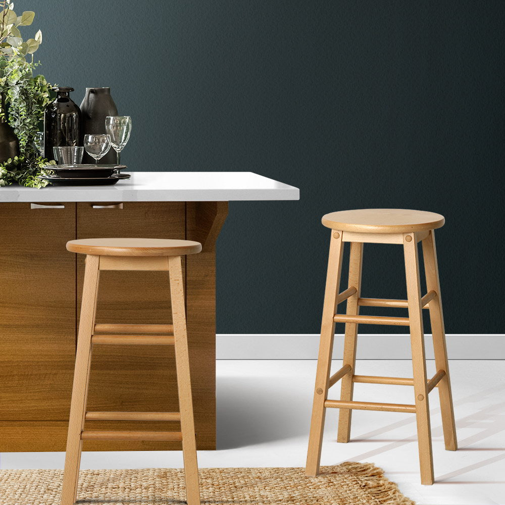 Artiss 2x Bar Stools Round Chairs Wooden Nature Chez Guru