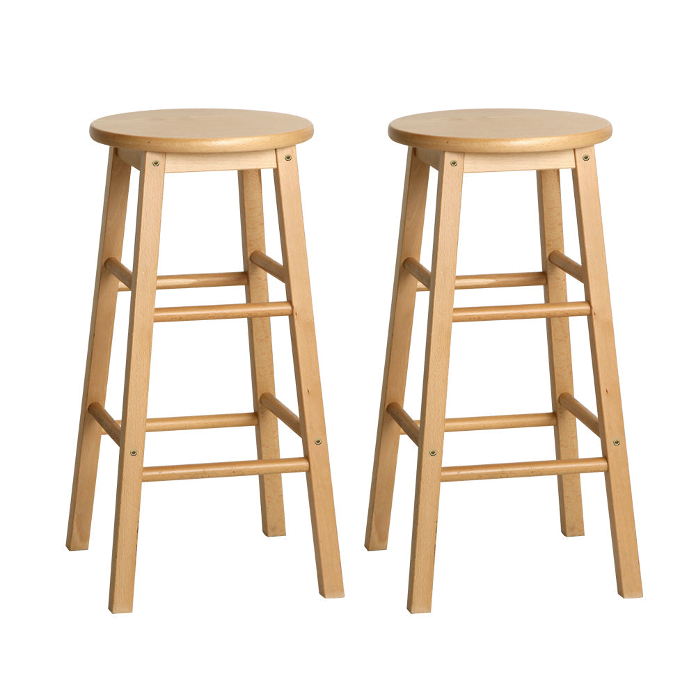 Artiss 2x Bar Stools Round Chairs Wooden Nature Chez Guru
