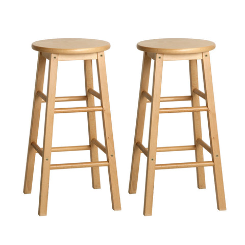 Artiss 2x Bar Stools Round Chairs Wooden Nature Chez Guru