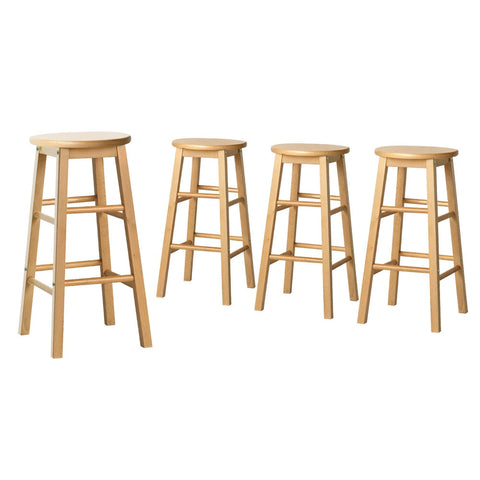 Artiss 4x Bar Stools Round Chairs Wooden Nature Chez Guru