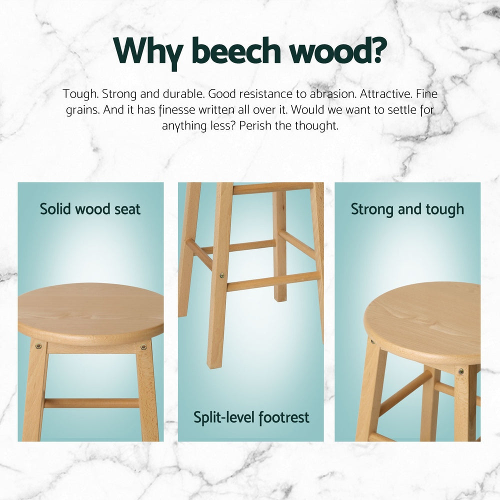 Artiss 4x Bar Stools Round Chairs Wooden Nature Chez Guru