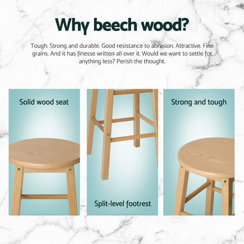 Artiss 4x Bar Stools Round Chairs Wooden Nature Chez Guru