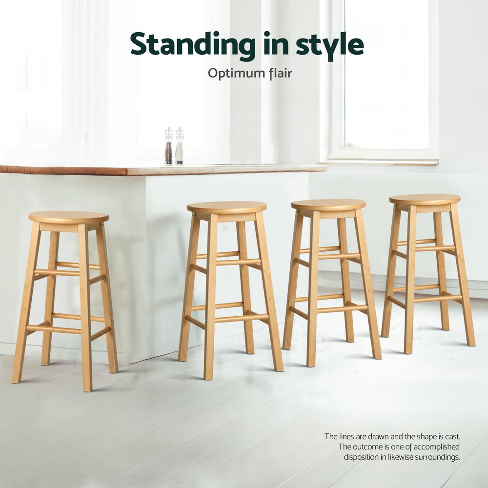 Artiss 4x Bar Stools Round Chairs Wooden Nature Chez Guru