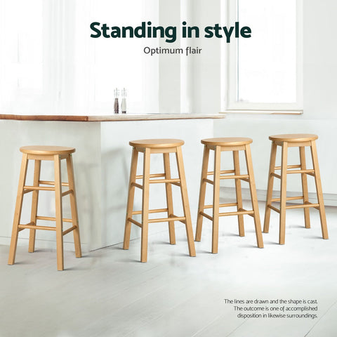 Artiss 4x Bar Stools Round Chairs Wooden Nature Chez Guru