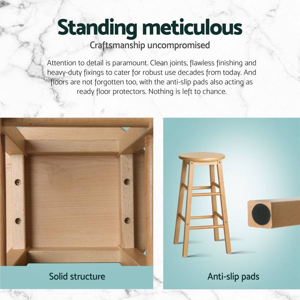 Artiss 4x Bar Stools Round Chairs Wooden Nature Chez Guru