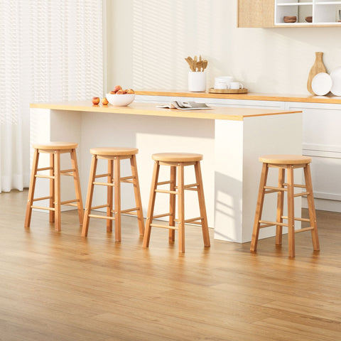 Artiss 4x Bar Stools Round Chairs Wooden Nature Chez Guru