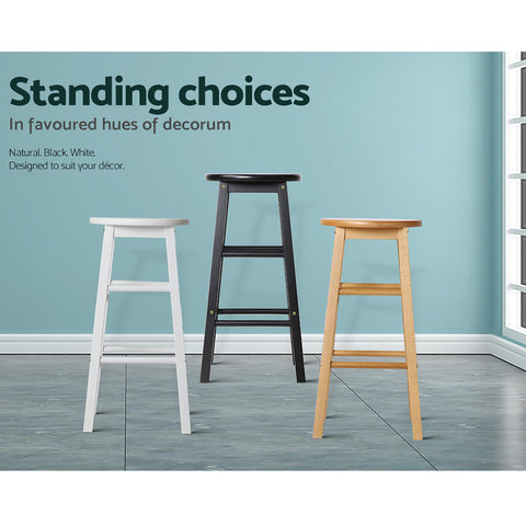 Artiss 2x Bar Stools Round Chairs Wooden White Chez Guru