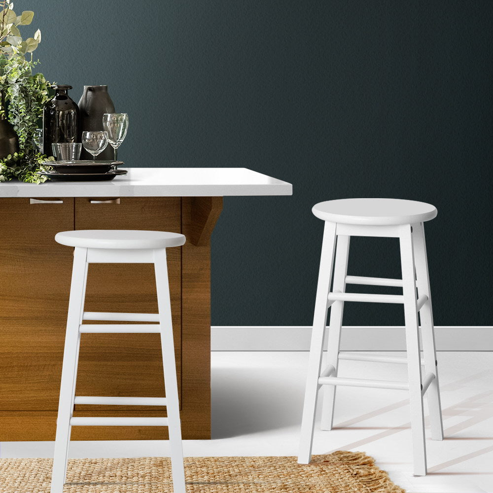 Artiss 2x Bar Stools Round Chairs Wooden White Chez Guru