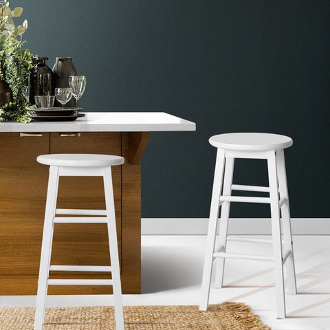 Artiss 2x Bar Stools Round Chairs Wooden White Chez Guru