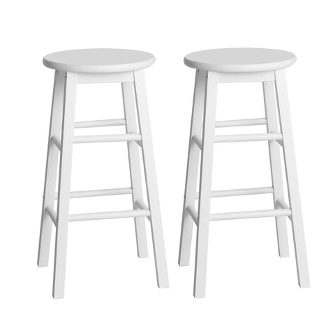 Artiss 2x Bar Stools Round Chairs Wooden White Chez Guru