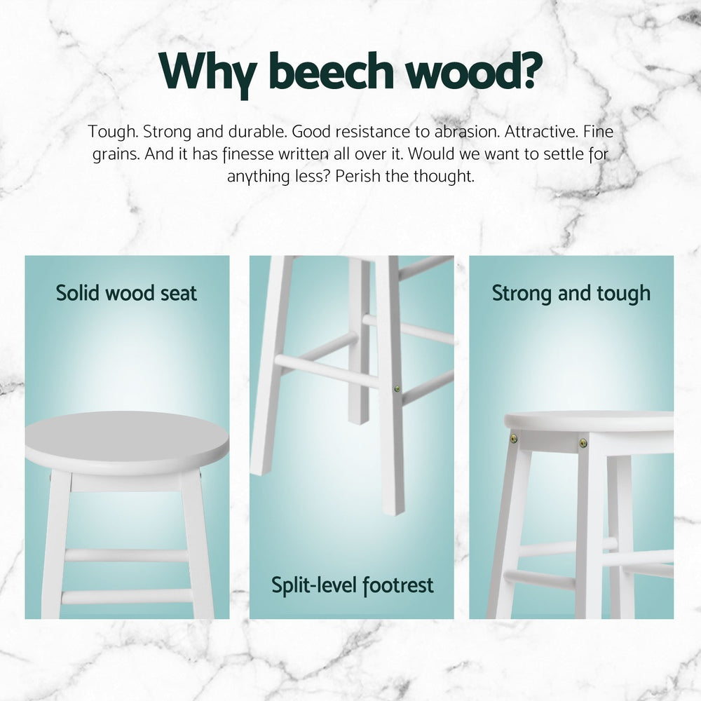 Artiss 4x Bar Stools Round Chairs Wooden White Chez Guru