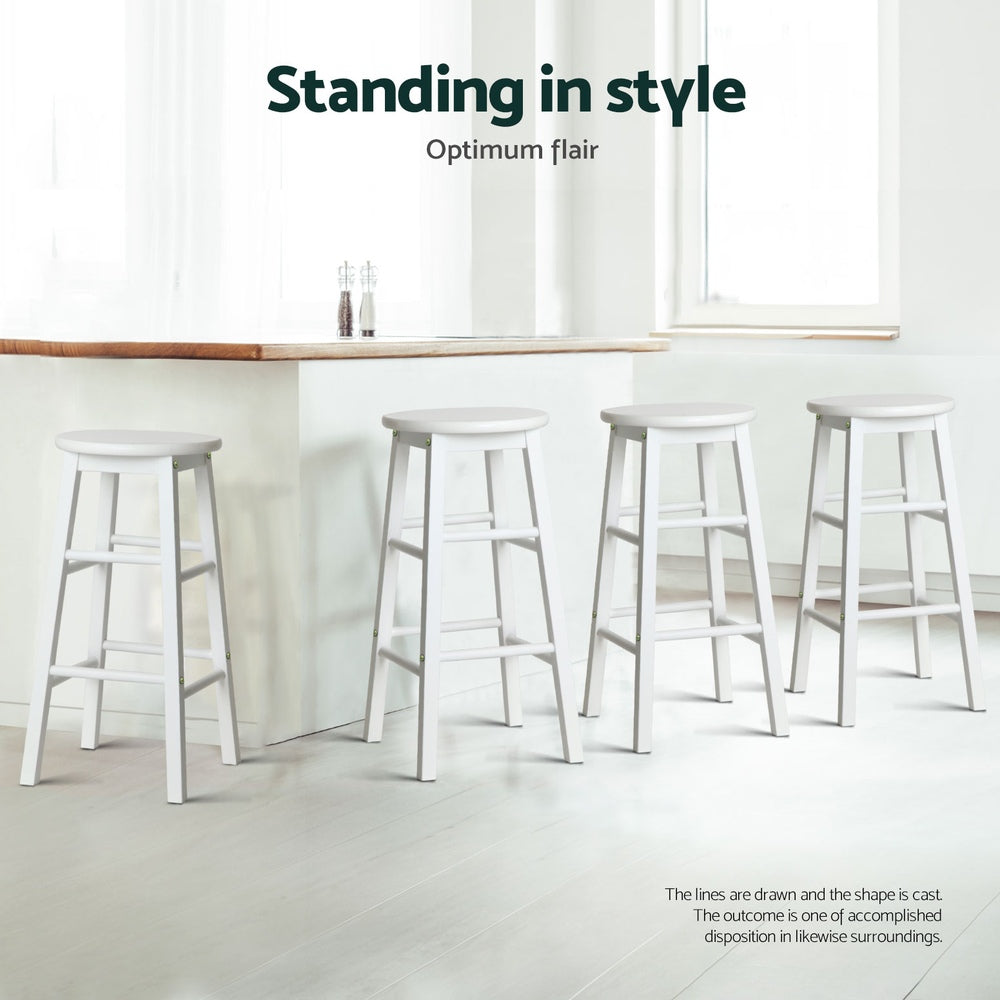 Artiss 4x Bar Stools Round Chairs Wooden White Chez Guru