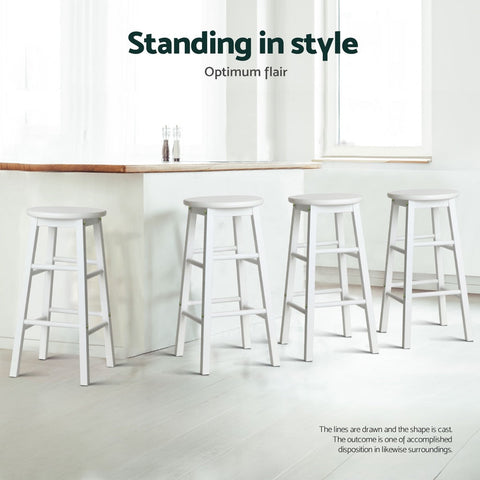 Artiss 4x Bar Stools Round Chairs Wooden White Chez Guru