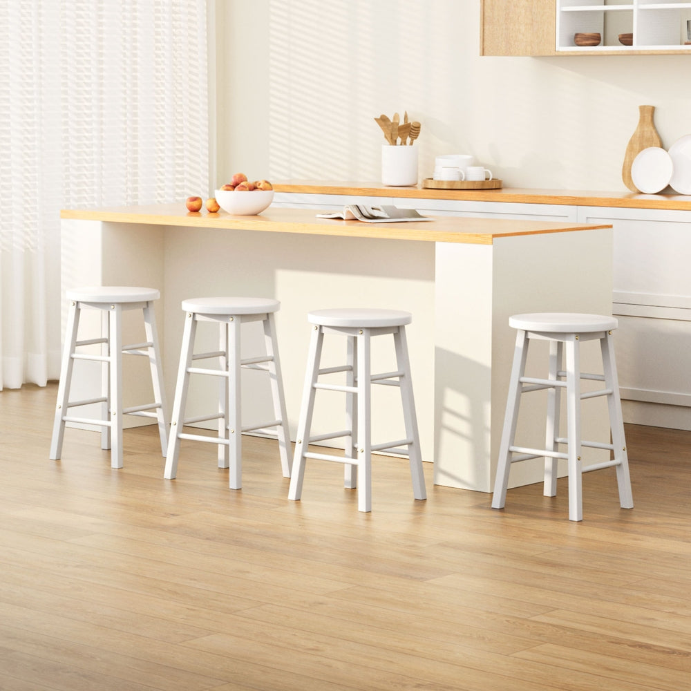 Artiss 4x Bar Stools Round Chairs Wooden White Chez Guru