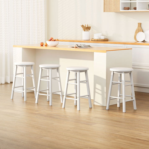 Artiss 4x Bar Stools Round Chairs Wooden White Chez Guru